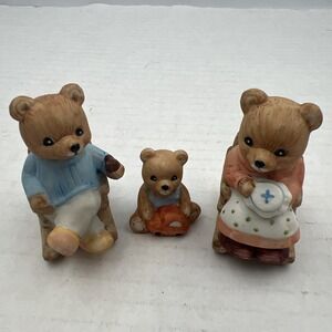 Homco Rocking Chair Bear Family Figure Set of 3 Mom Dad Baby Vintage Collectible